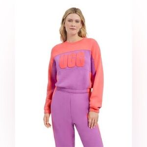 UGG Aryia Cropped Pullover and Jogger Set Blocked Pink Purple Size Medium